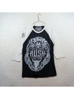 Y2K Rush Couture Raglan 3/4 Sleeve Graphic Tee Skull Grunge Goth Alt Emo Men L